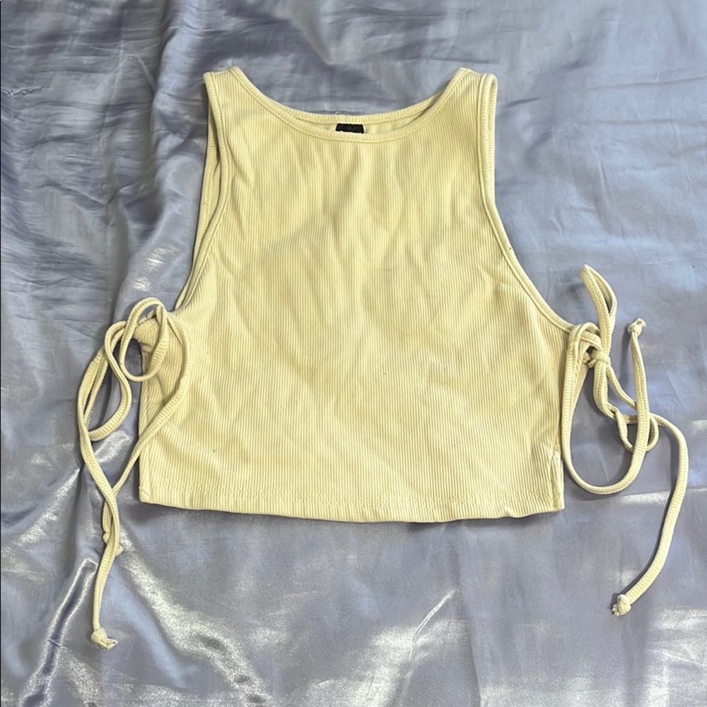 Cream Sleeveless Crop Top with Side Ties